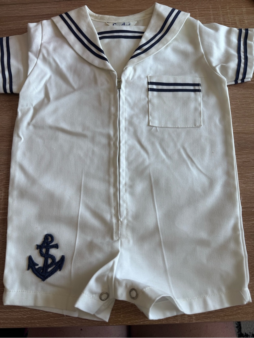 Vintage toddler Good Lad Cream Sailor Romper with Navy Trim